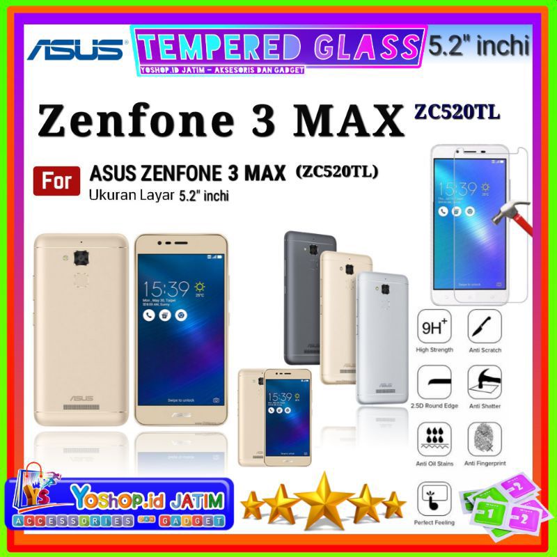 Tempered Glass TG Asus Zenfone 3 Max [ZC520TL] 5.2"inchi | Asus X008D, X008DA, X008DC, X00KD