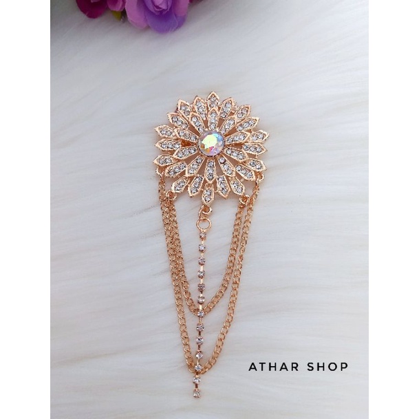 bros bunga rantai juntai bross kebaya/bros jas/brooch hijab import premium/ bros jilbab murah-Gold putih