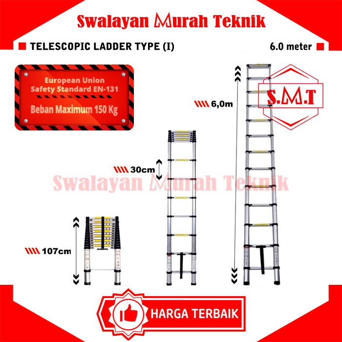 MOLLAR TANGGA TELESCOPIC Single Lurus Tipe i TANGGA 6 Meter TELESKOPIK Aluminum 6m 6Meter