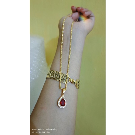 kalung padi padat 45 cm liontin lady permata merah