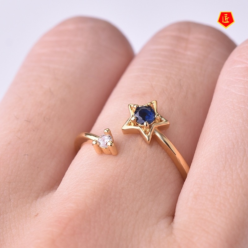 [Ready Stock]Exquisite Five-Pointed Star Blue Diamond Ring