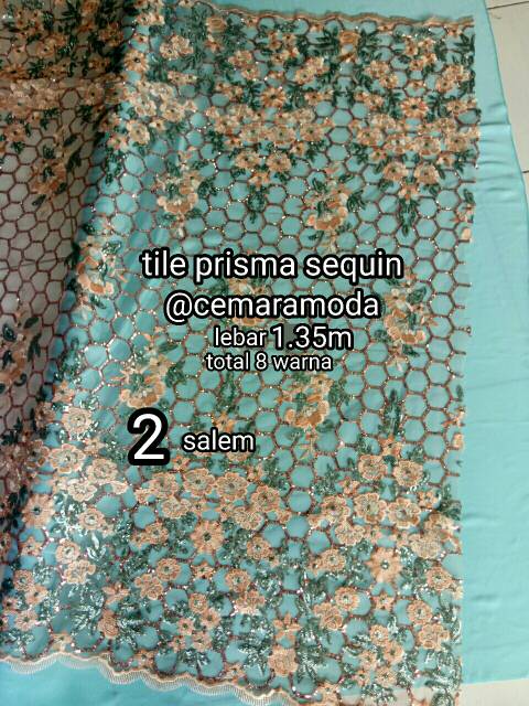 Kain tile bunga prisma sequin / tille / tulle / tile / sequin PER 0.5M / kain kebaya evening dress wedding dress / kain bridesmaid