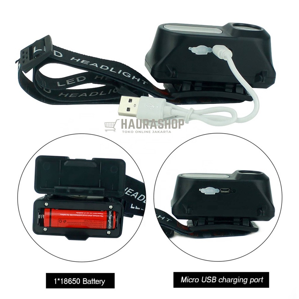 Senter Kepala Headlamp Flashlight Headlight LED 3 Modes