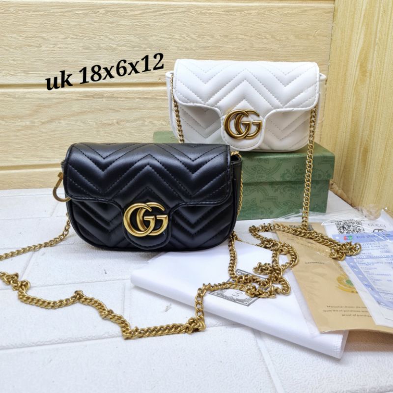 Tas GG marmont super mini premium free box / tas GG marmont mini uk 18x6x12