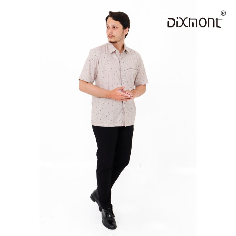 Dixmont Kemeja Pria Basic Formal Motif Lengan Pendek Hem MS01122