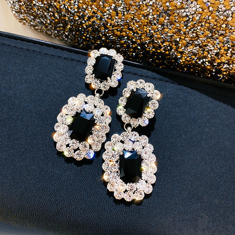 Anting Tusuk Gantung Desain Geometri Hias Berlian Gaya Retrokerenkeren Untuk Wanita