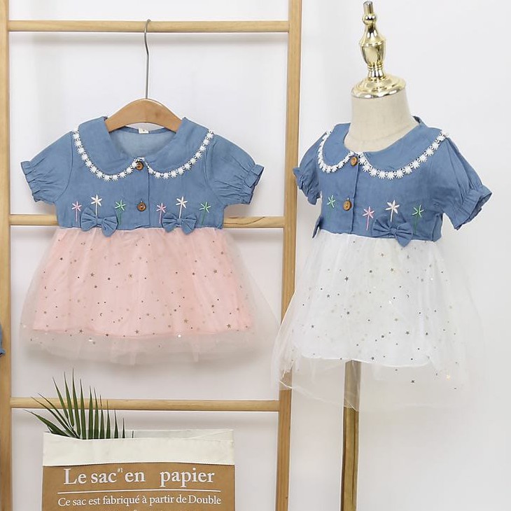 Dress Anak Bayi Balita Import Realpict denim tutu lembut size perkiraan usia bayi 0 3 6 9 12 bulan 1 2 3 tahun thn 0-3 tahun dress lucu-1