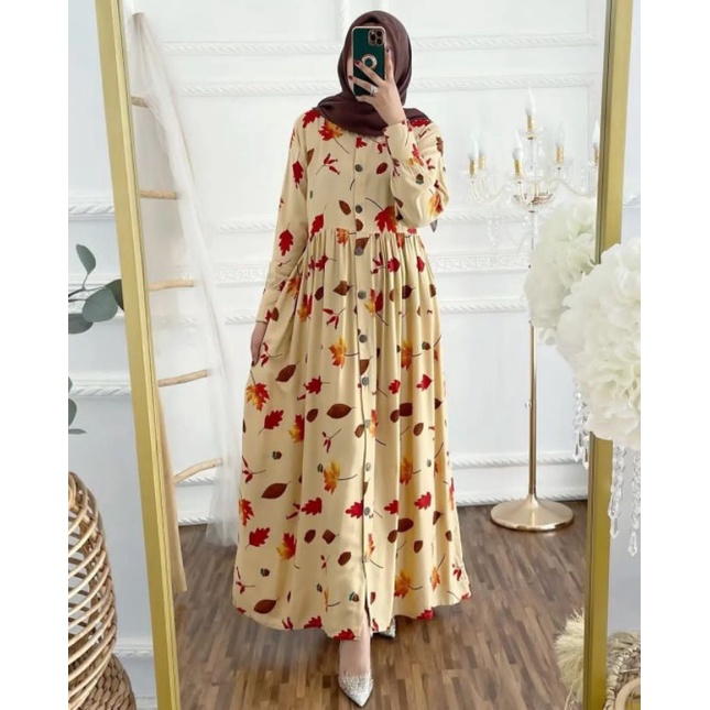 Graxin Dress gamis wanita gamis motif  gamis kondangan gamis warna cream