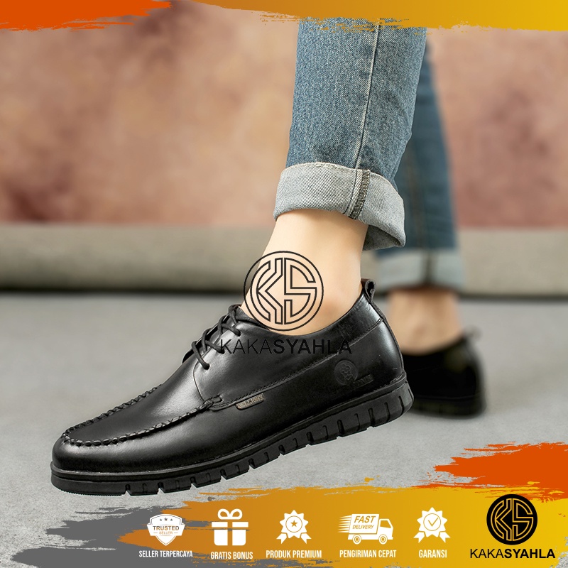 KS x JERIS - Sepatu Kulit Dewasa Laki Laki Undangan Pria Kantor Kerja Cokelat Hitam Tali Pesta Konda