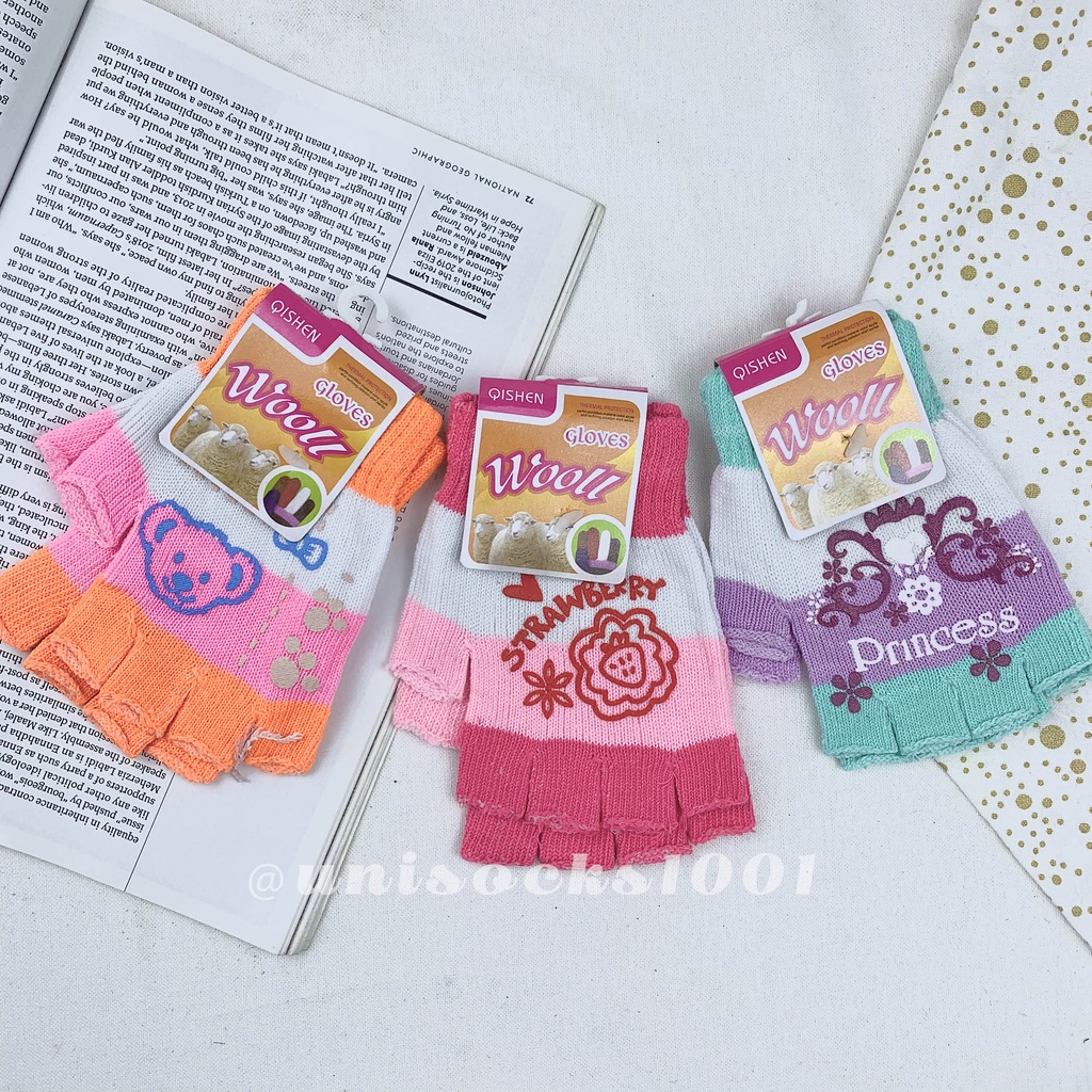 TERMURAH! Sarung tangan wanita half finger motif polos motor rajut wool woll import kualitas premium