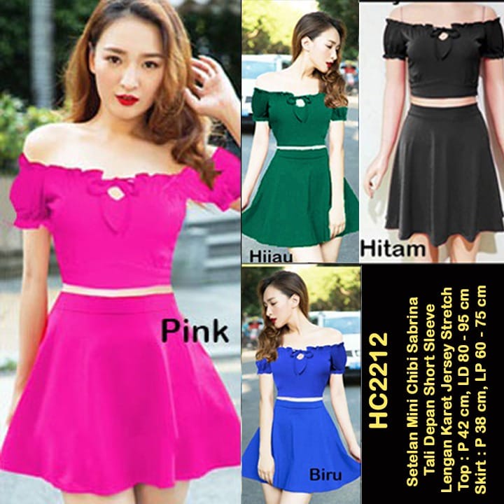 HC2212 Setelan Mini Chibi Sabrina Cotton Stretch / Stelan Mini Seksi / Setelan Dress mini Sexy / Mini Dress Korean / Setelan Sabrina Mini Seksi