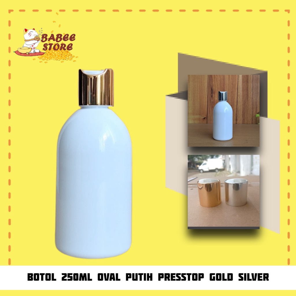 BOTOL 250ML OVAL WHITE PRESSTOP GOLD BOTOL IS ULANG / BOTOL PRESSTOP 250ML OVAL PUTIH