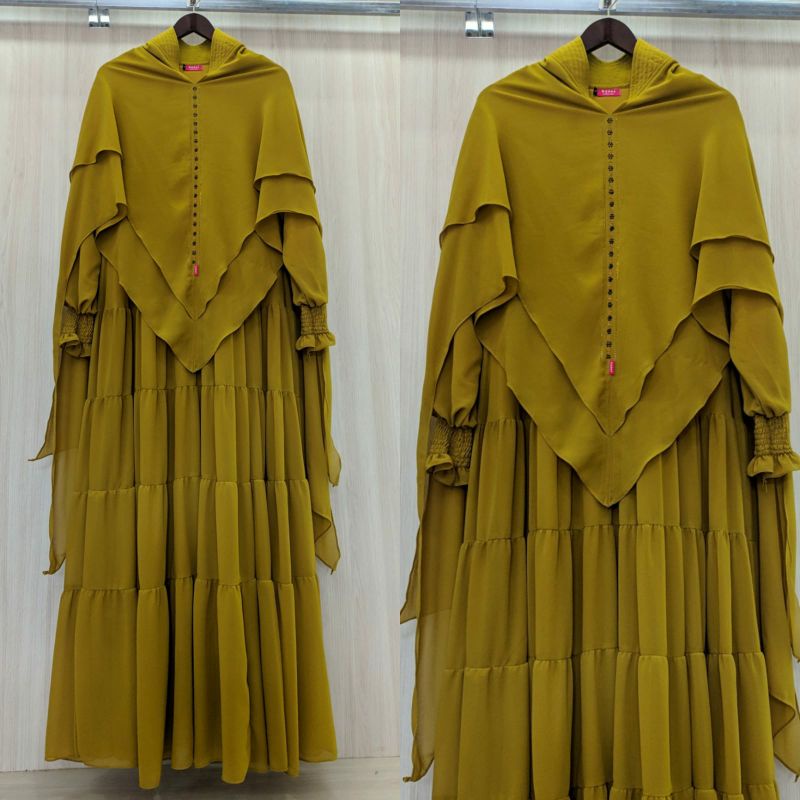 Gamis Ceruty Syari Mewah Set Hijab Jumbo Terbaru