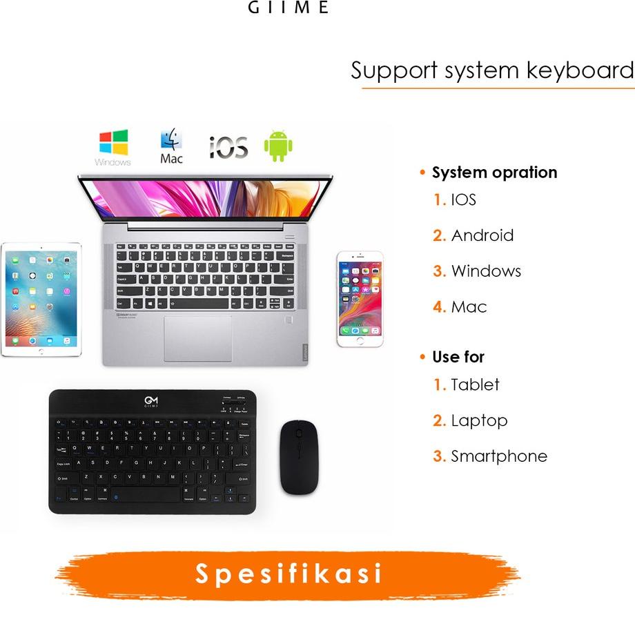 ➷ Giime.Id - Keyboard Giime Portable Bluetooth 10 Inch Mudah Dibawa Chargerable Import High Quality 