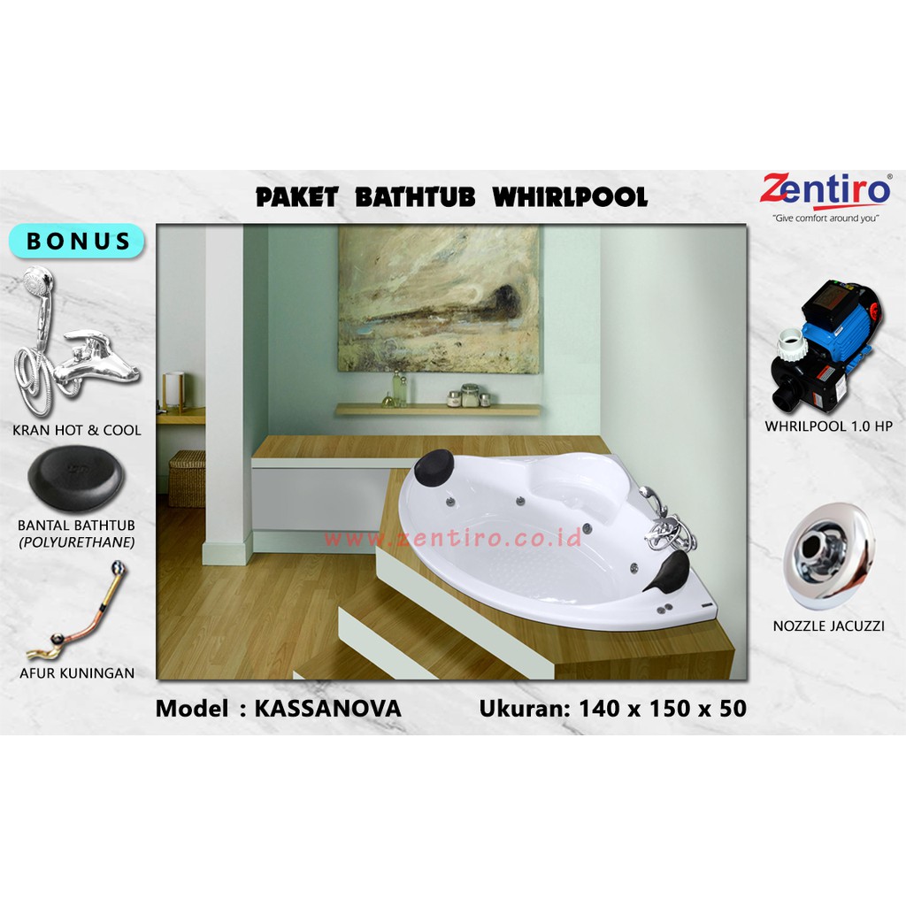 BATHTUB SUDUT JACUZZI || BATHTUB WHIRLPOOL MARBLE ZENTIRO KASSANOVA | FREE PACKING KAYU