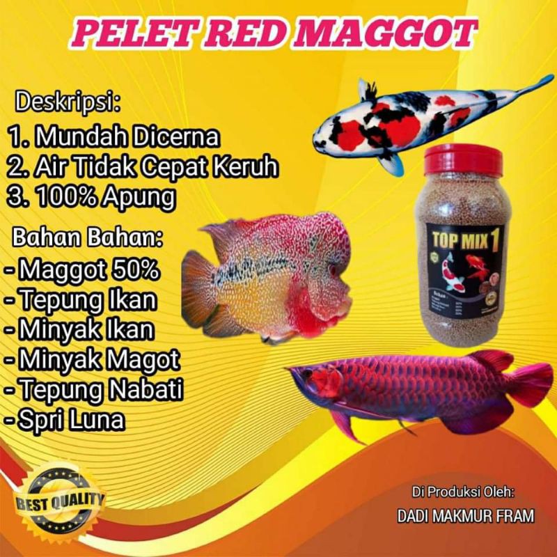 PELET MAGGOT MAGOT SIZE KECIL(1MM) 1KG PAKAN IKAN KOKI, CUPANG, KOI, GUPY DLL