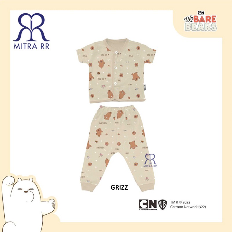 FLUFFY Stelan Baju Kancing Pendek Celana Panjang WE BARE BEARS NB S M L (0-12 bulan) Setelan Baju Bayi 3 Pasang