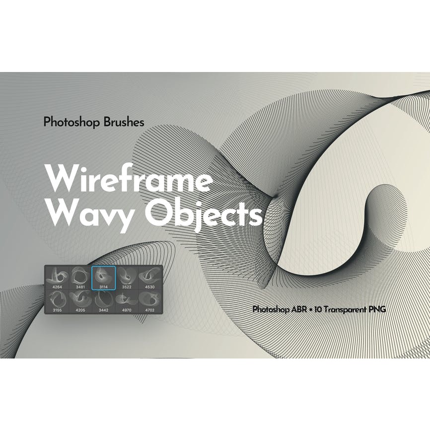 Wireframe Wavy Objects - Photoshop Brushes