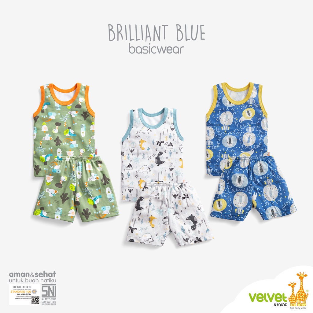 Velvet junior / ARUCHI / MIYO setelan KUTUNG setelan SINGLET ARTIC / VIBRANT / GREAT ADVENTURE / COURAGE / PARADE OF JOY / BRILLIANT BLUE baju anak / baju bayi NB SML XL XXL SNI