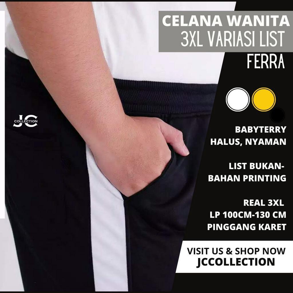 Celana Wanita Jumbop Jogger Big Size Side List Olahraga Ferra / Celana Training Wanita Jumbo - JCCollections