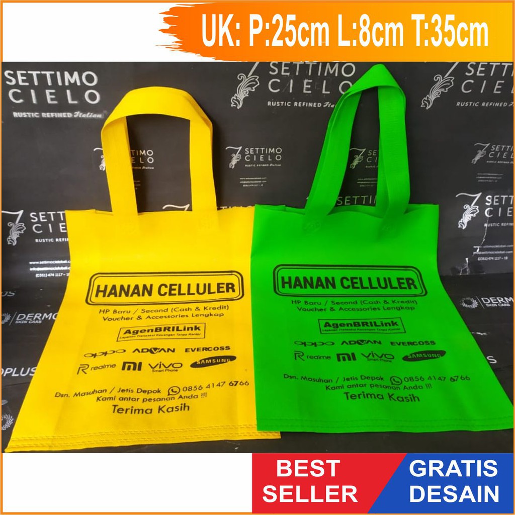 

GRATIS DESAIN 25x8x35cm Goodie Bag Custom, Tas Goodie Bag, Spunbond Custom, Tas Spunbond Sablon