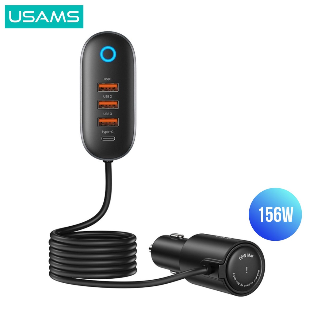 USAMS CC161 Car Charger 156W 4 USB Ports Fast Charging + Lighter Mobil