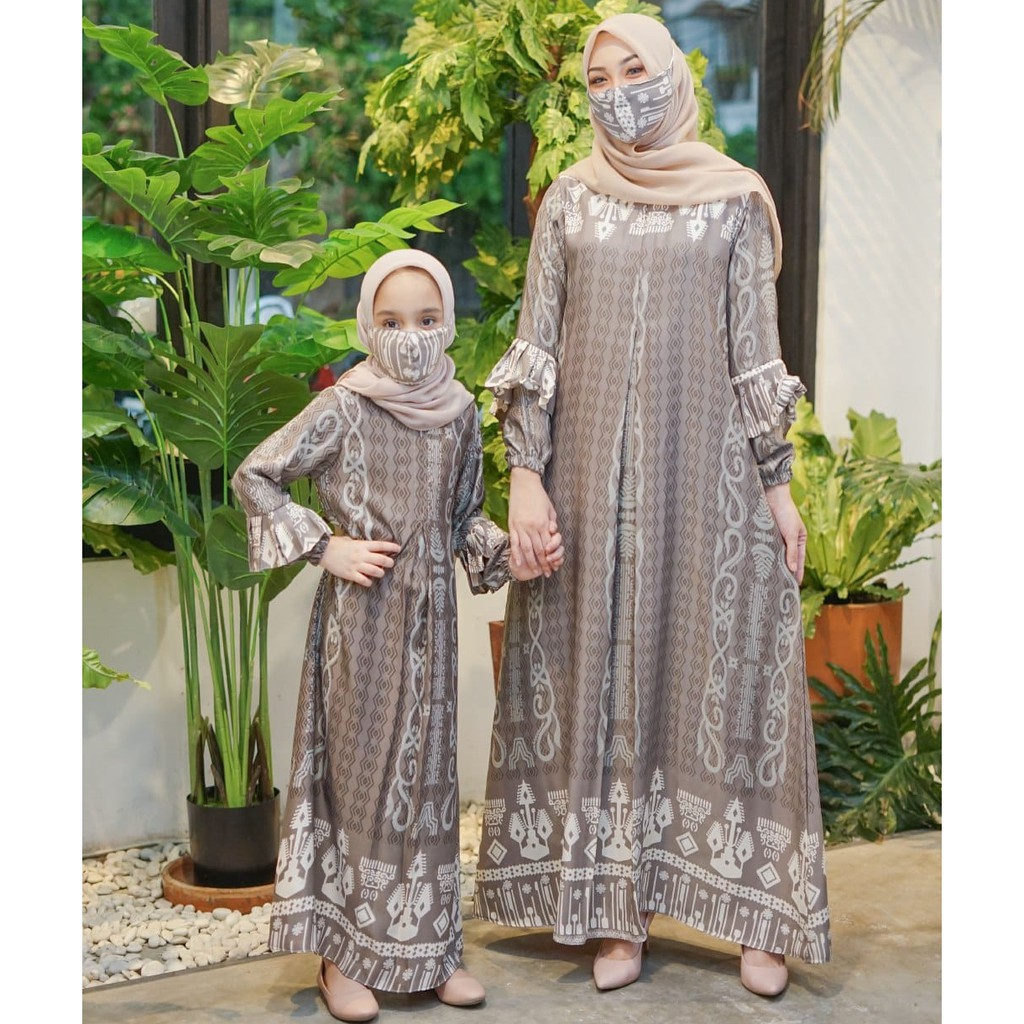 Gamis Wanita Kia Maxi Motif | Fashion Muslim Wanita | Dress Muslim Wanita Busui Friendly All Size-Kia Abu (dewasa)