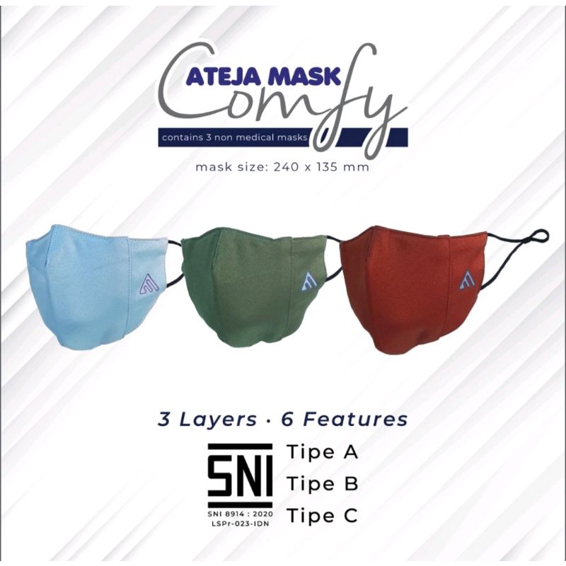 Masker Kain Ateja Duckbill 3 lapis sertifikasi SNI