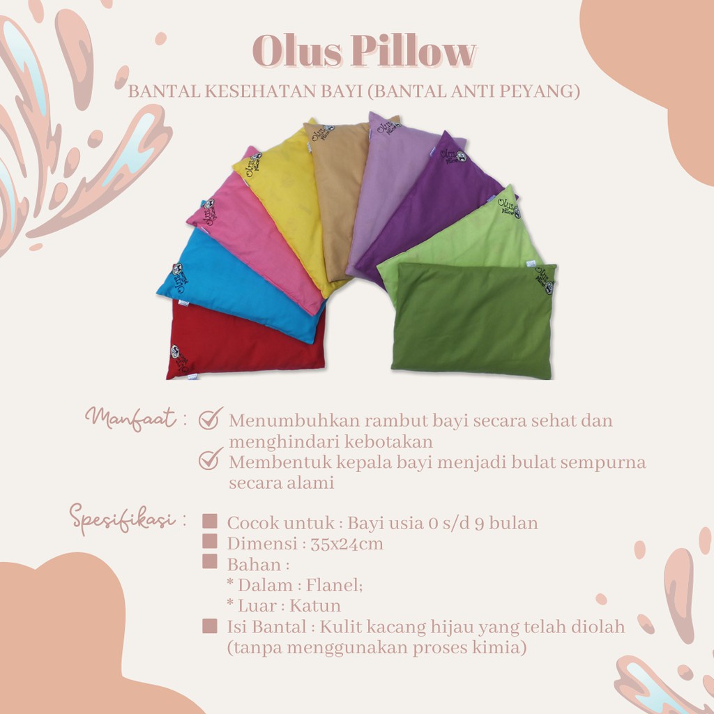 Olus Pillow Bantal Original | Olus Pillow Bantal Anti Peyang Bayi Kacang Hijau | Bantal Anti Peyang 