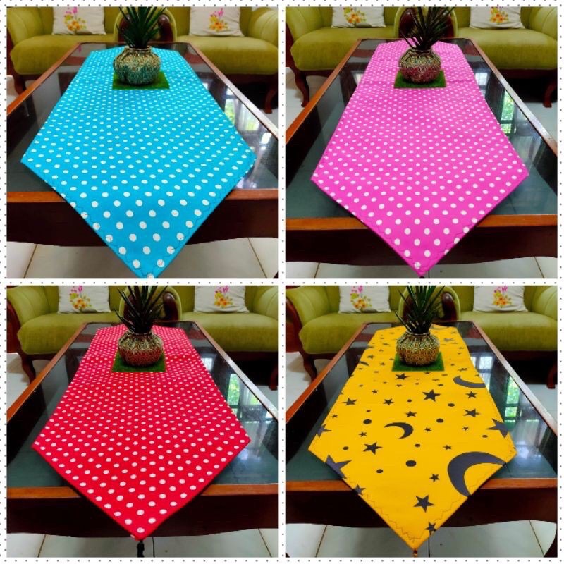 Taplak Meja Tamu Makan Motif / Table Runner Ukuran 120 x 40 cm dengan Rumbai dan Busa Anti Slip