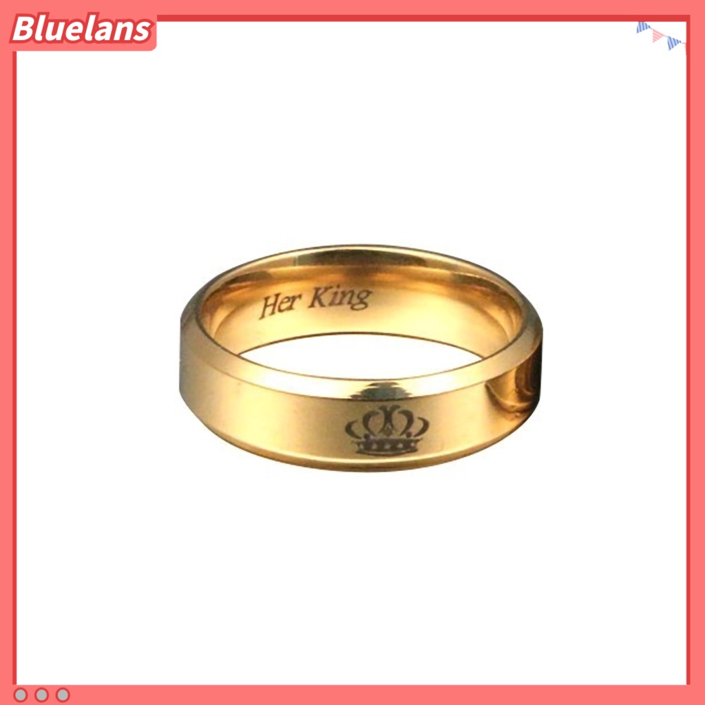 Bluelans Couple Ring His Queen Her King Crown Titanium Steel Letter Engraved Lover Ring Jewelry