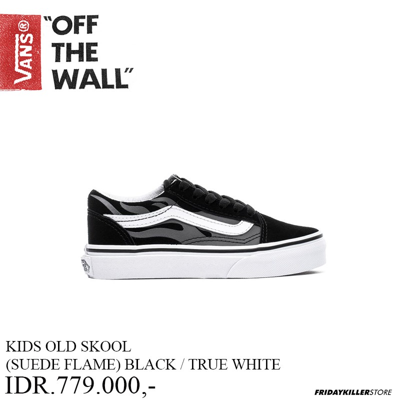 SEPATU ANAK ANAK VANS OFF THE WALL | KIDS OLD SKOOL (SUEDE FLAME) BLACK / TRUE WHITE