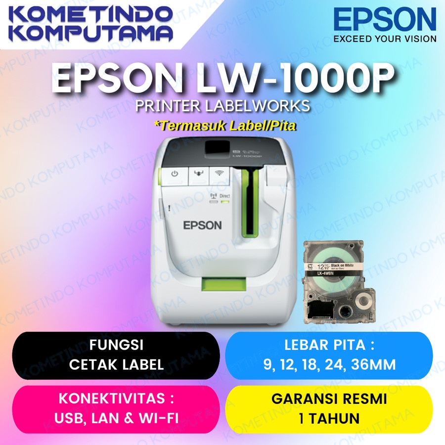 LabelWorks LW-1000P Printer Epson Wi-Fi PC-Connectable Label Printer