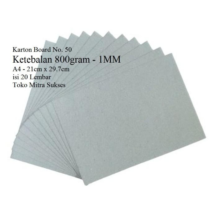 

Kertas / Karton Board Abu Abu A4 No 50 Ketebalan 1Mm