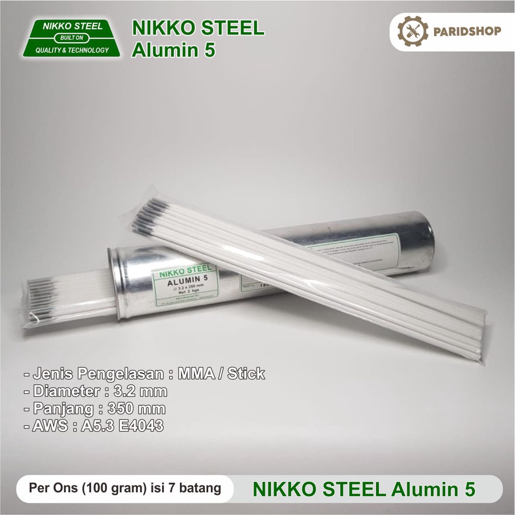 Kawat Las MMA / Stick Aluminium 3.2 mm NIKKO STEEL Alumin 5 Per Ons