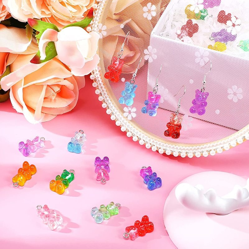Liontin Bentuk Beruang Bahan Resin Akrilik Warna Permen Untuk Anak Perempuan