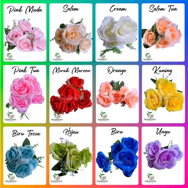 BUNGA MAWAR ROSE JEPANG CABANG 5 (1 PCS) / MAWAR JEPANG BUNGA MAWAR DEKORASI MURAH