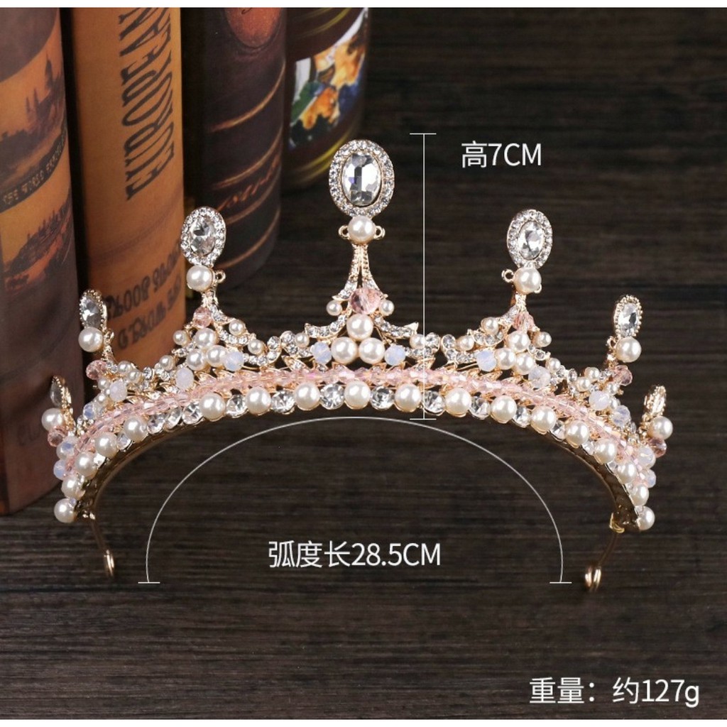 Korea Crown - Mahkota Tiara Princess Korea Kristal Pink Untuk Aksesoris Rambut Pengantin Bridesmaid