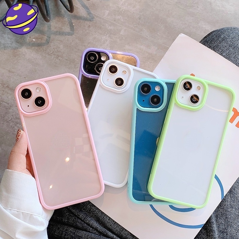 Casing Bahan Akrilik Transparan Warna Permen Untuk Iphone 12 11 Pro X Xs Max 7 8 Plus