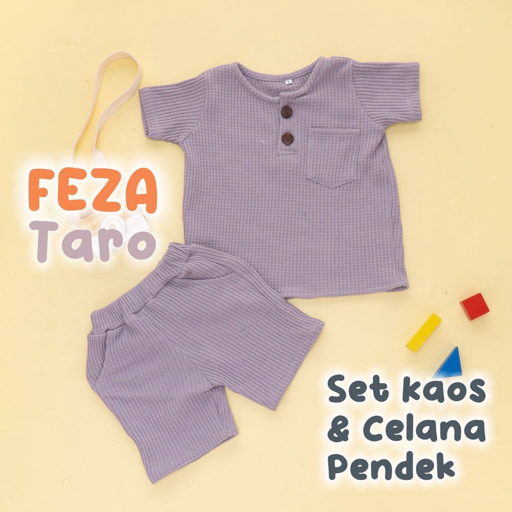 Nauree - Setelan Baju Kaos Anak Feza Umur 1 2 3 4 5 6 Tahun Ukuran S M L Warna Cream Taro Pink Celana Pendek Lembut Nyaman Premium Tidak Panas Tidak Menerawang Berkualitas Modis Awet