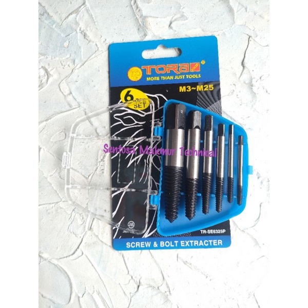 TORA SET 6 PCS Screw Extractor Hand Tap Balik Pembuka Baut Rusak