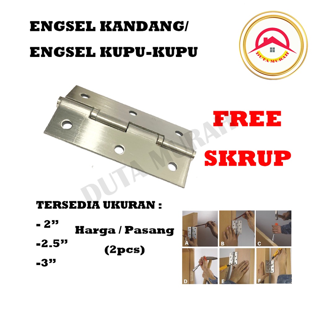 Engsel Pintu kandang Engsel Kupu-Kupu 2&quot;..Kotak Gerobak  Stainless 304 isi 1 set (2 pcs) Free Skrup.