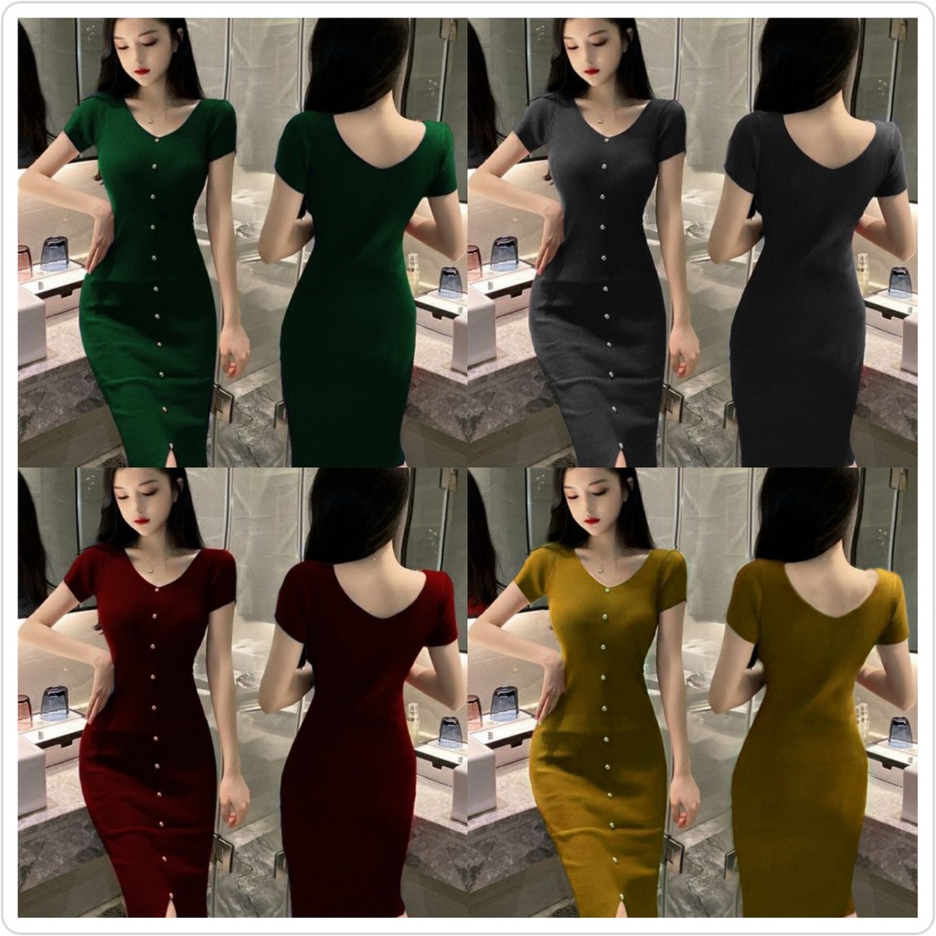 Dress rajut bodycon wanita terbaru DRESS EMMY RAJUT gaun wanita Korea style kekinian ns