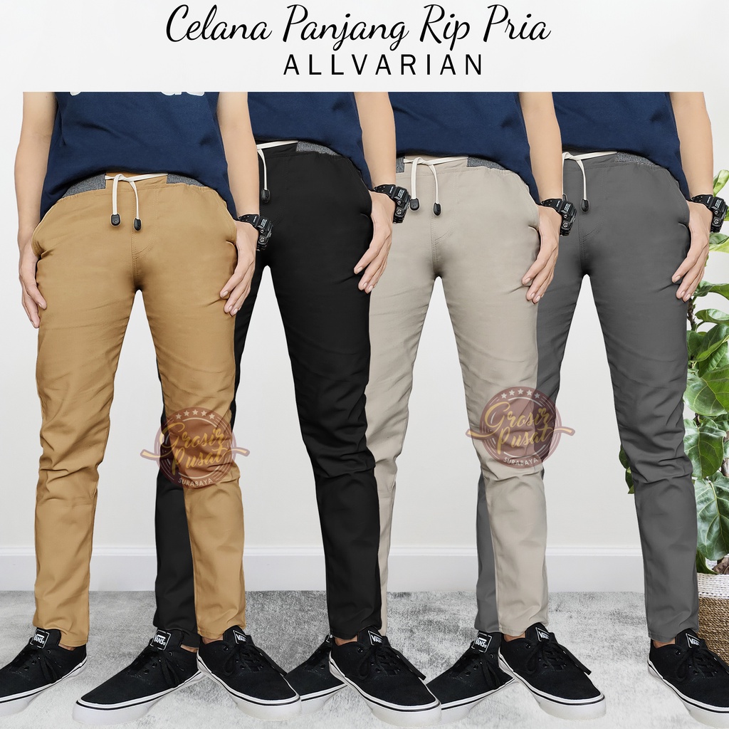 Celana Panjang Chinos Pria Moka Model Rip Pinggang Karet