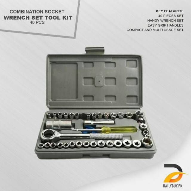 Kunci Sok 40 in 1 Multifungsi Merek AIWA Peralatan Tools Mobil Motor Bekakas Kunci Set Stainless