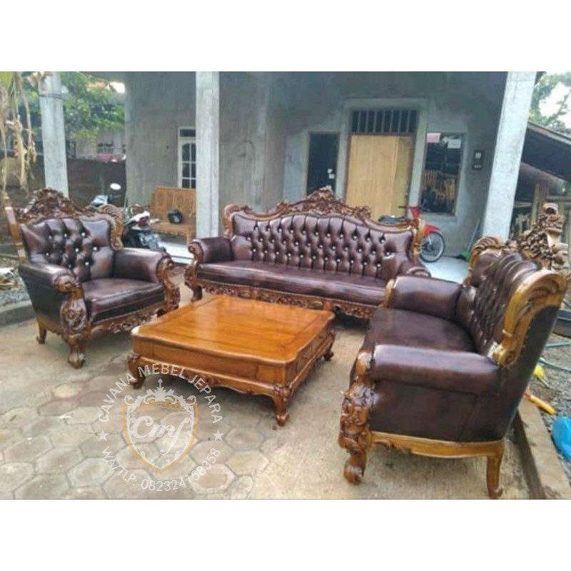 set meja kursi tamu ukir mewah mebel meubel furnitur asli jepara murah klasik antik tren terkini