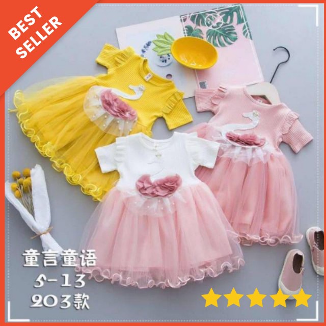 [0-5th] DRESS TUTU ANAK GAUN PESTA DRESS TILE ANAK IMUT MOTIF ANGSA DRESS TUTU ANAK IMPORT PREMIUM