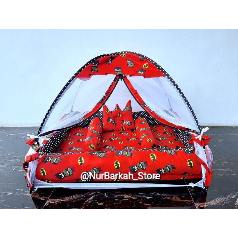 NURBARKAH KASUR KOLAM BAYI TENDA BATMAN RED MERAH TERANG ANAK LAKI2 0-3 BULAN KARAKTER KUALITAS PREM