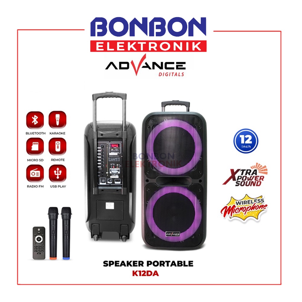 ADVANCE Speaker Portable Bluetooth K12DA + 2 Wireless Microphone