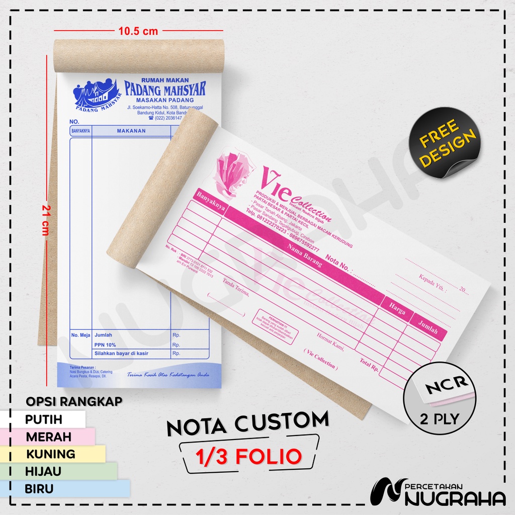 

NOTA CUSTOM 1/3 FOLIO 2 RANGKAP / BUKU NOTA KONTAN Isi 100 lembar